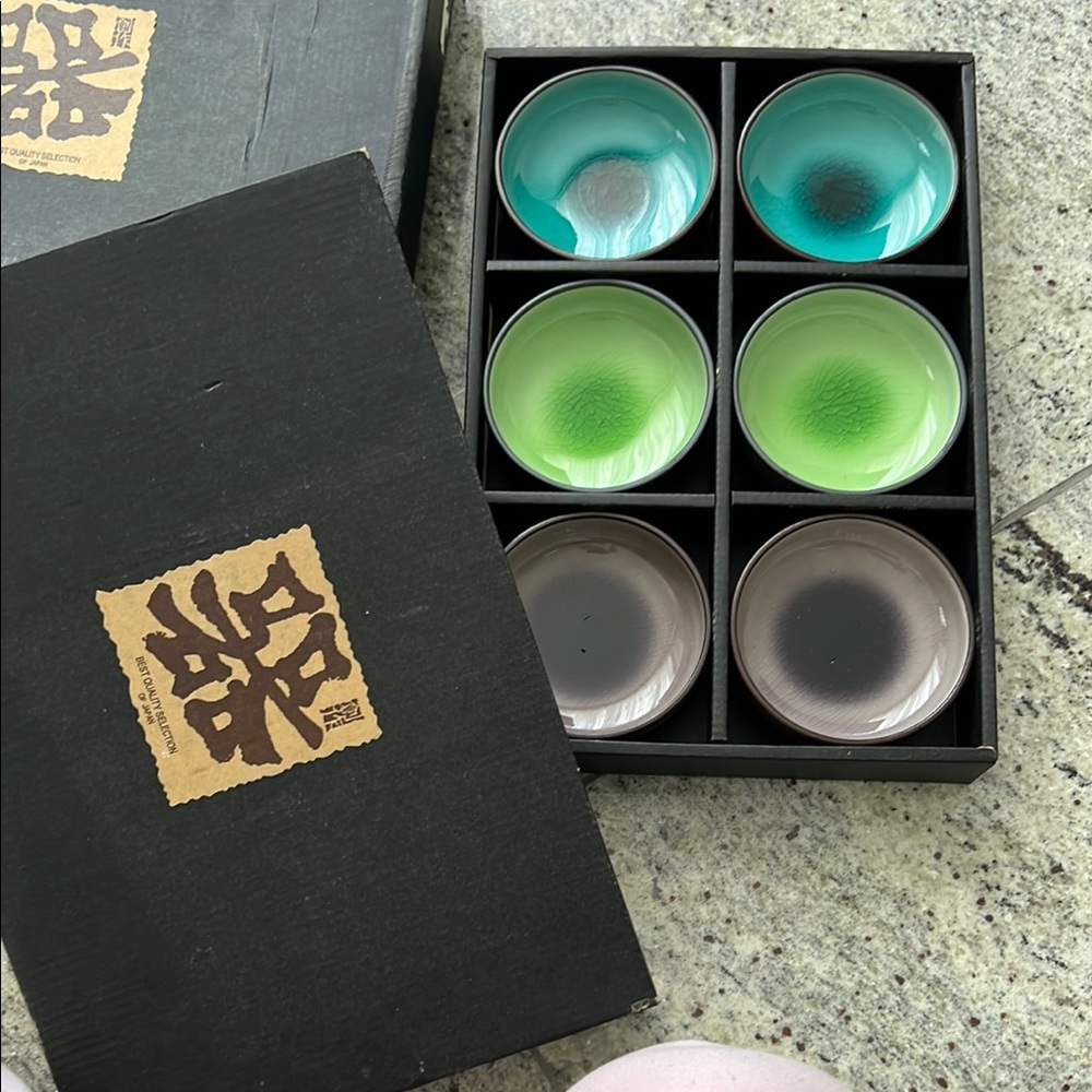 Set of Six Colorful Ceramic Bowls made in Japan